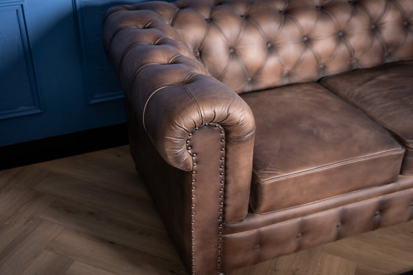 Antique Look Genuine Leather Chesterfield 3 Seater Sofa Taupe 228 cm