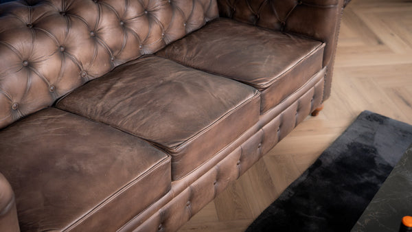 Antique Look Genuine Leather Chesterfield 3 Seater Sofa Taupe 228 cm