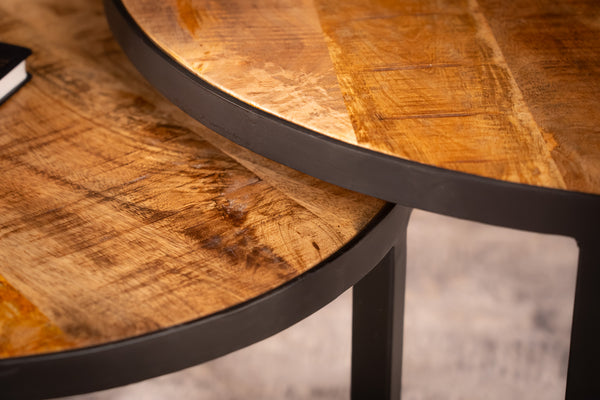 Woodland Lounge Mango Wood Set of 2 Coffee Tables with Black Frame