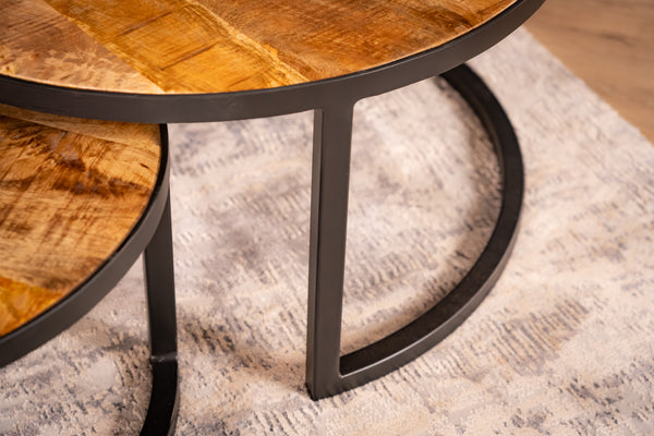 Woodland Lounge Mango Wood Set of 2 Coffee Tables with Black Frame