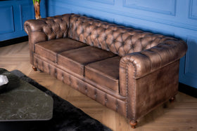 Antique Look Genuine Leather Chesterfield 3 Seater Sofa Taupe 228 cm