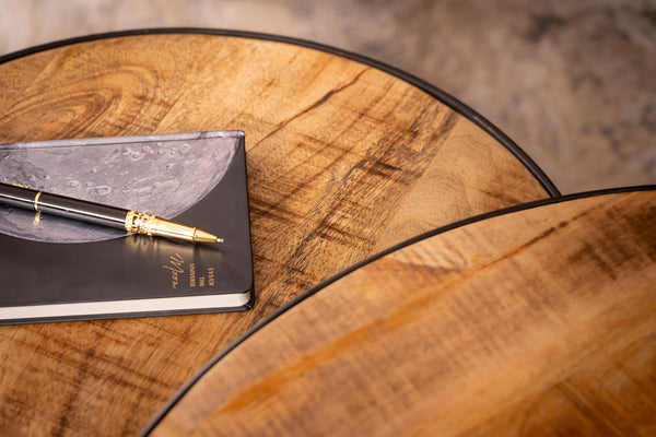 Woodland Lounge Mango Wood Set of 2 Coffee Tables with Black Frame