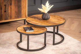 Woodland Lounge Mango Wood Set of 2 Coffee Tables with Black Frame