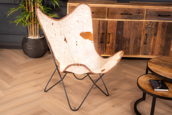 Butterfly Retro Style Real Leather Spotted Brown White Lounge Chair