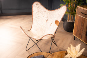 Butterfly Retro Style Real Leather Spotted Brown White Lounge Chair