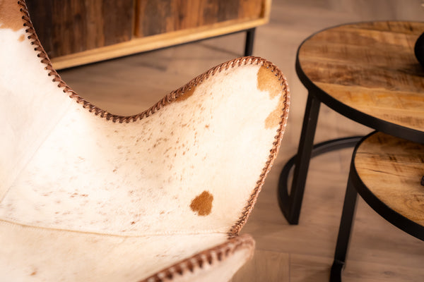 Butterfly Retro Style Real Leather Spotted Brown White Lounge Chair