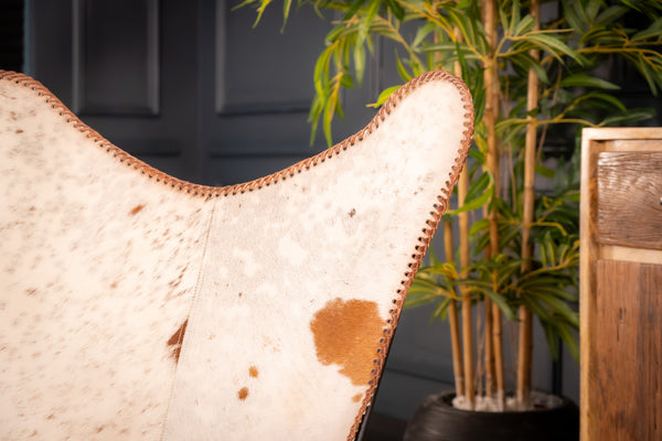 Butterfly Retro Style Real Leather Spotted Brown White Lounge Chair