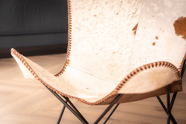 Butterfly Retro Style Real Leather Spotted Brown White Lounge Chair