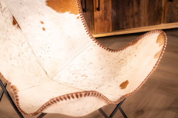 Butterfly Retro Style Real Leather Spotted Brown White Lounge Chair