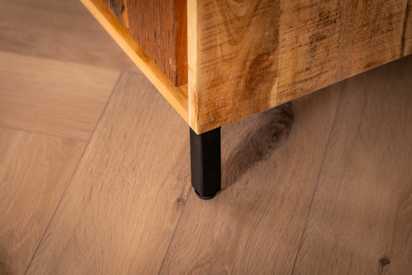 Factory Solid Industrial Style Mango Wood TV unit with Fronts Made of Recycled Wood 145 cm