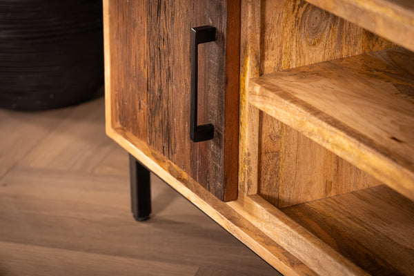 Factory Solid Industrial Style Mango Wood TV unit with Fronts Made of Recycled Wood 145 cm