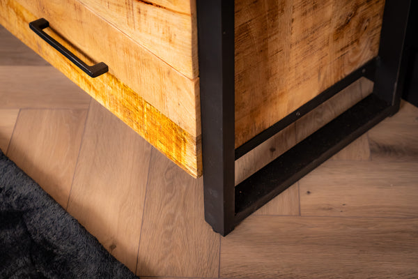 Iron Industrial Style Large Mango Wood Sideboard with Bottle Holder 193 cm