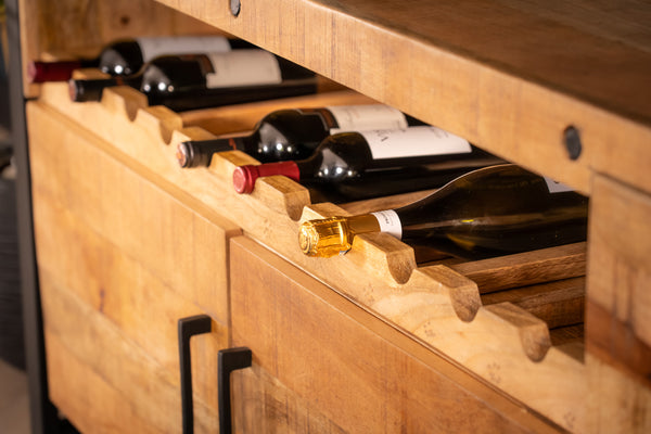 Iron Industrial Style Large Mango Wood Sideboard with Bottle Holder 193 cm