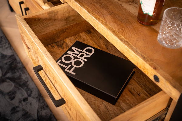 Iron Industrial Style Large Mango Wood Sideboard with Bottle Holder 193 cm