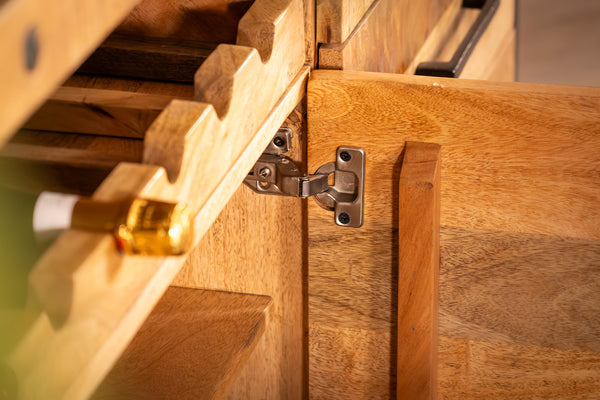 Iron Industrial Style Large Mango Wood Sideboard with Bottle Holder 193 cm