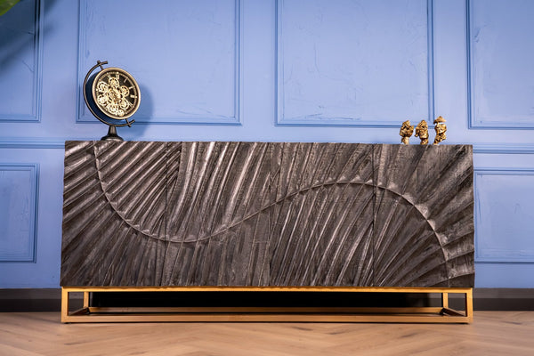 Scorpion Solid Mango Wood Black Sideboard with 3d Effect Fronts 177 cm