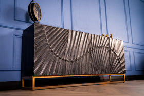 Scorpion Solid Mango Wood Black Sideboard with 3d Effect Fronts 177 cm