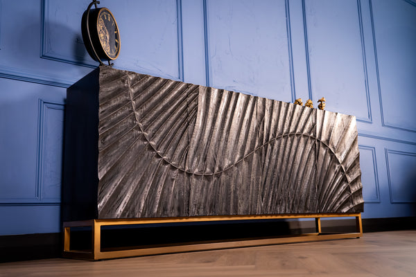 Scorpion Solid Mango Wood Black Sideboard with 3d Effect Fronts 177 cm
