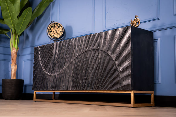 Scorpion Solid Mango Wood Black Sideboard with 3d Effect Fronts 177 cm