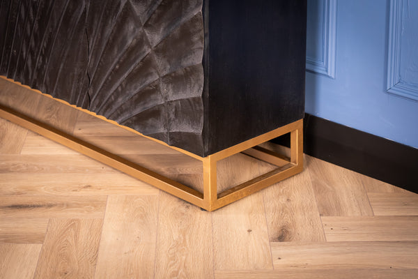 Scorpion Solid Mango Wood Black Sideboard with 3d Effect Fronts 177 cm