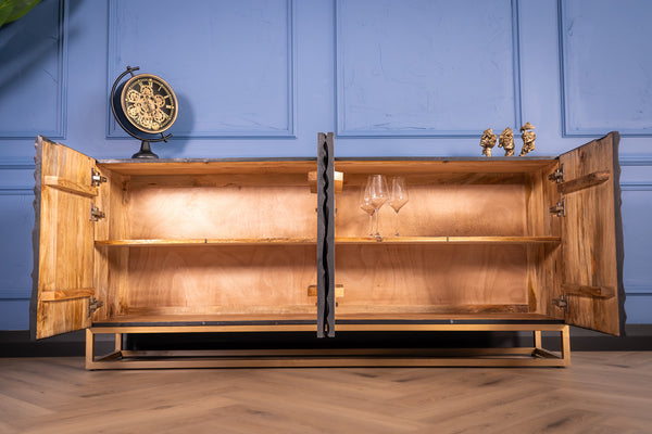 Scorpion Solid Mango Wood Black Sideboard with 3d Effect Fronts 177 cm