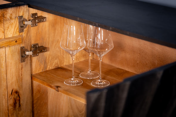 Scorpion Solid Mango Wood Black Sideboard with 3d Effect Fronts 177 cm