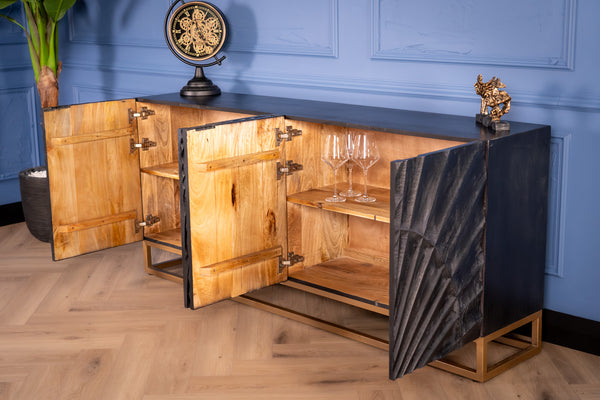 Scorpion Solid Mango Wood Black Sideboard with 3d Effect Fronts 177 cm