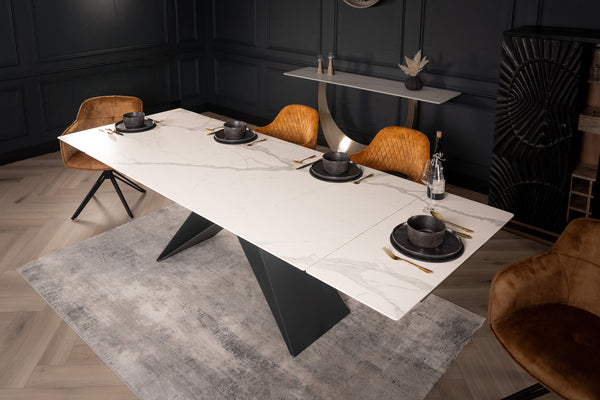 Apollo Extendable Italian Sintered Stone Dining Table in White Marble Look 180-220-260 cm