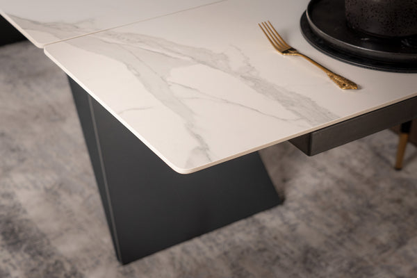 Apollo Extendable Italian Sintered Stone Dining Table in White Marble Look 180-220-260 cm