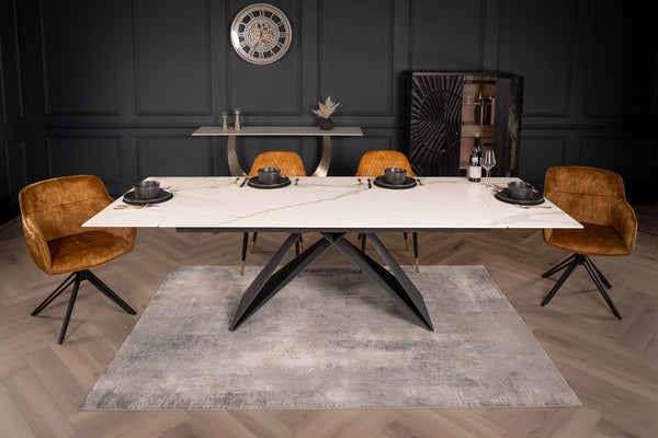 Apollo Extendable Italian Sintered Stone Dining Table in White Marble Look 180-220-260 cm