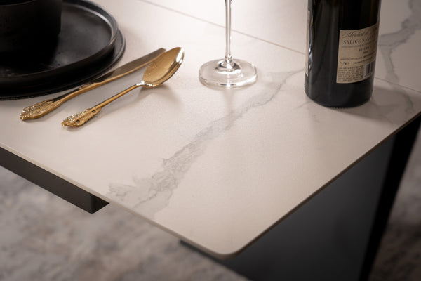 Apollo Extendable Italian Sintered Stone Dining Table in White Marble Look 180-220-260 cm