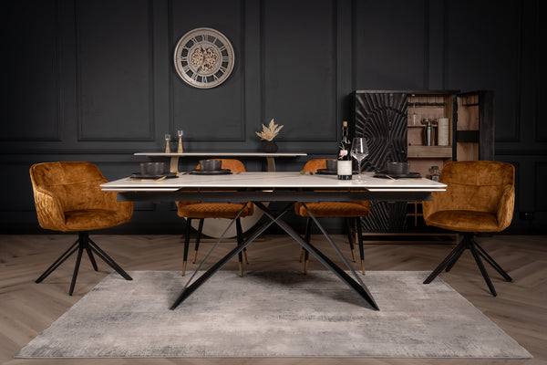 Apollo Extendable Italian Sintered Stone Dining Table in White Marble Look 180-220-260 cm