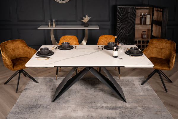 Apollo Extendable Italian Sintered Stone Dining Table in White Marble Look 180-220-260 cm