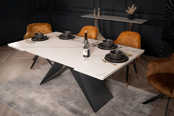 Apollo Extendable Italian Sintered Stone Dining Table in White Marble Look 180-220-260 cm