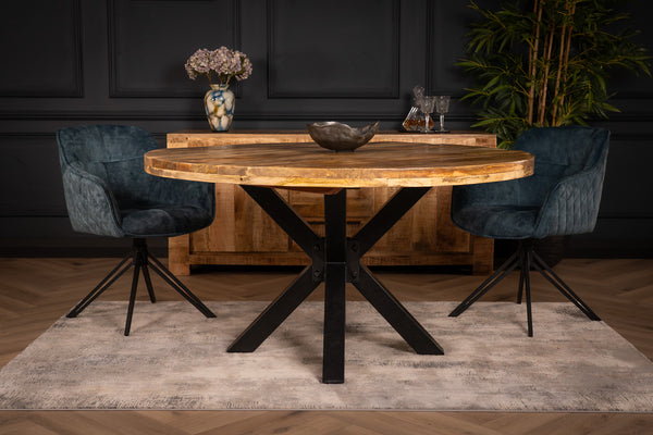 Galaxie Industrial Design Natural Mango Wood Round Dining Table with Black Legs 140 cm