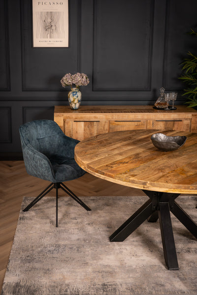 Galaxie Industrial Design Natural Mango Wood Round Dining Table with Black Legs 140 cm