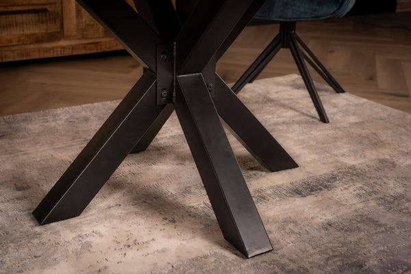 Galaxie Industrial Design Natural Mango Wood Round Dining Table with Black Legs 140 cm