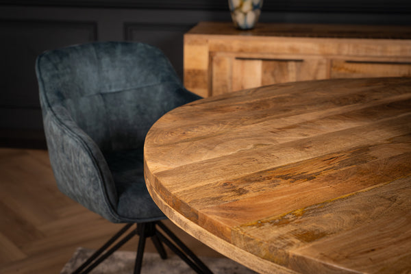 Galaxie Industrial Design Natural Mango Wood Round Dining Table with Black Legs 140 cm
