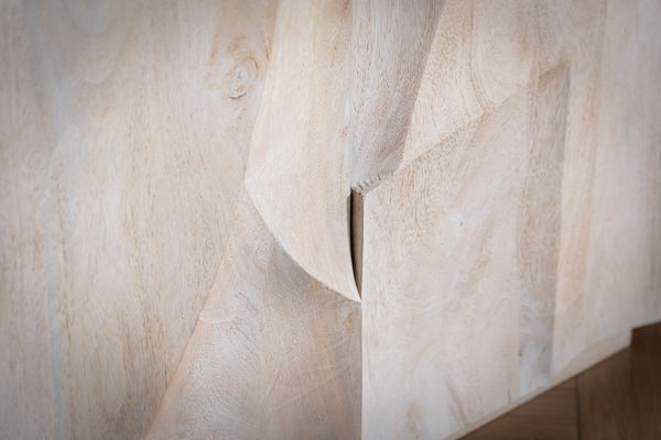 White Mountain Design Large Solid Mango Wood Sideboard with 3D Rock Carving in White 213 cm