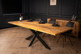 Galaxie Solid Mango Wood Industrial Extendable Dining Table with Star Shaped Frame 160-240 cm