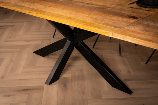 Galaxie Solid Mango Wood Industrial Extendable Dining Table with Star Shaped Frame 160-240 cm