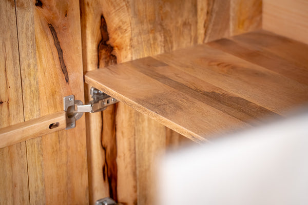 White Mountain Design Large Solid Mango Wood Sideboard with 3D Rock Carving in White 213 cm