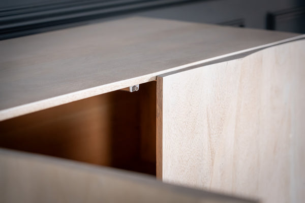 White Mountain Design Large Solid Mango Wood Sideboard with 3D Rock Carving in White 213 cm