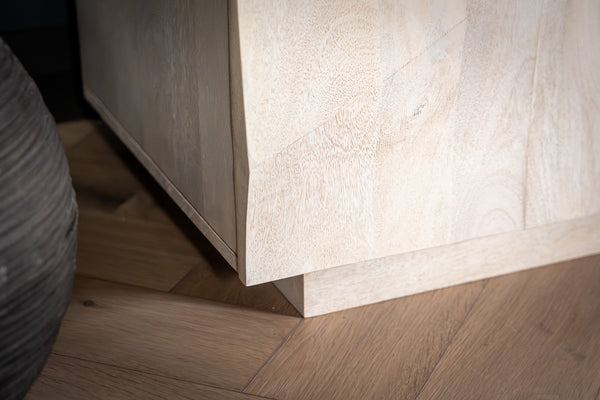 White Mountain Design Large Solid Mango Wood Sideboard with 3D Rock Carving in White 213 cm