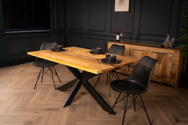 Galaxie Solid Mango Wood Industrial Extendable Dining Table with Star Shaped Frame 160-240 cm
