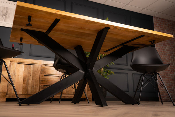 Galaxie Solid Mango Wood Industrial Extendable Dining Table with Star Shaped Frame 160-240 cm