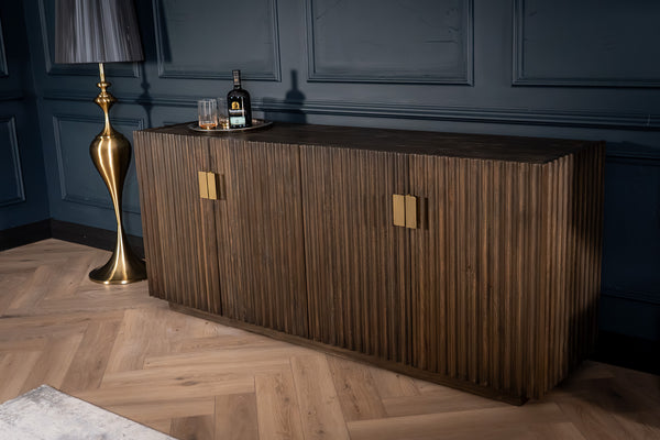 Louvre Solid Mango Wood Sideboard with Fluted Design Fronts in Grey Brown 180 cm