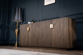 Louvre Solid Mango Wood Sideboard with Fluted Design Fronts in Grey Brown 180 cm