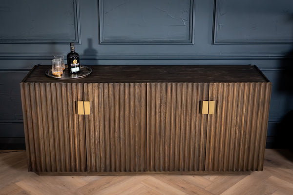 Louvre Solid Mango Wood Sideboard with Fluted Design Fronts in Grey Brown 180 cm