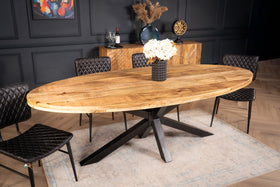 Galaxie Industrial Design Natural Mango Wood Oval Dining Table with Black Spider Legs 240 cm
